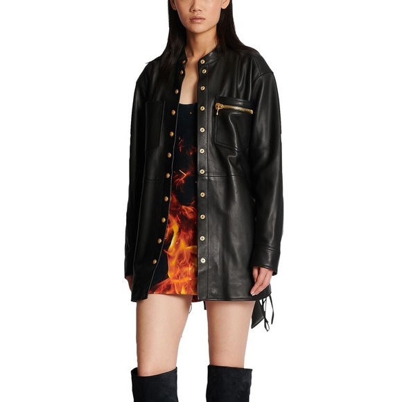 Balmain: Velvet Fire Mini Black Dress - Picture 3 of 16